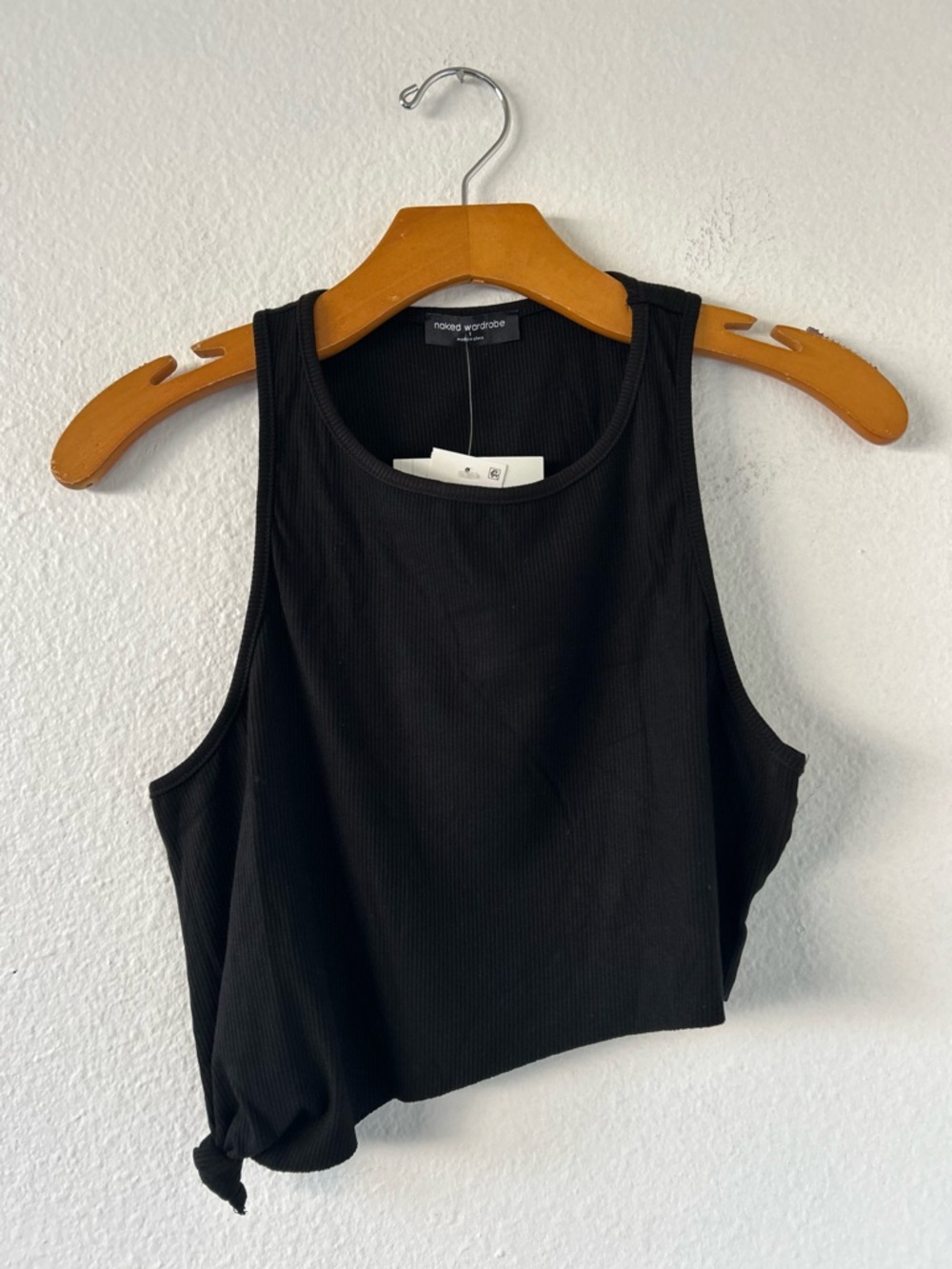 Naked Wardrobe Ribbed Asymmetrical Black Crop Tank Top Size L